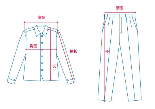 定做工作服测量展示图，短袖工作服定做，冬季工作服定做