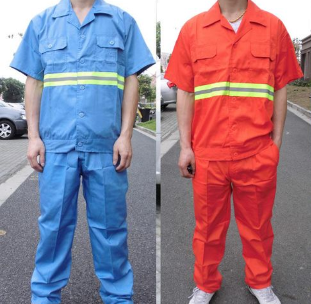 橘色和蓝色环卫工作服展示图片