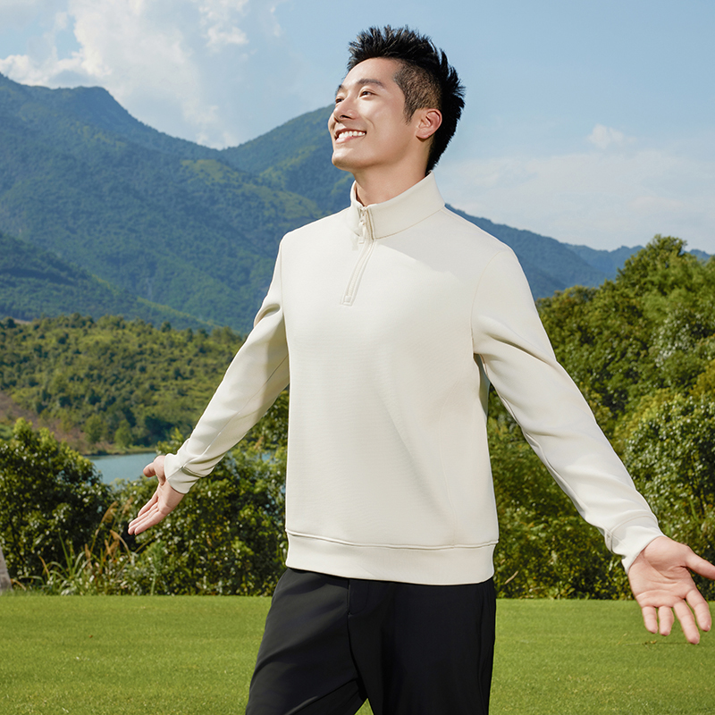HT042-008 – High-End Heavyweight Fleece Thermal Half-Zip Long-Sleeve Sweatshirt