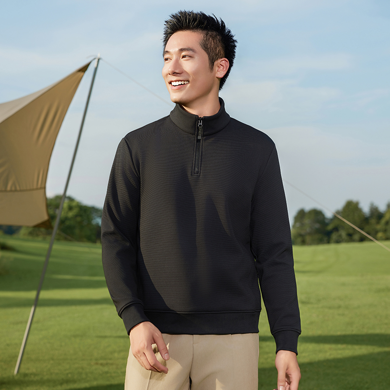 HT042-008 – High-End Heavyweight Fleece Thermal Half-Zip Long-Sleeve Sweatshirt