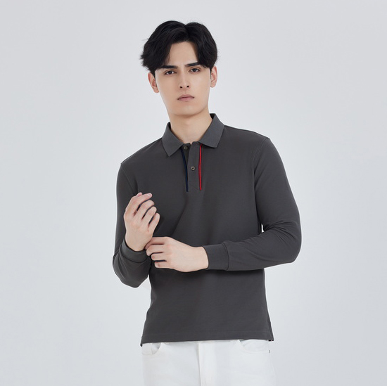 HT042-045 Heavy piqué long-sleeve polo shirt